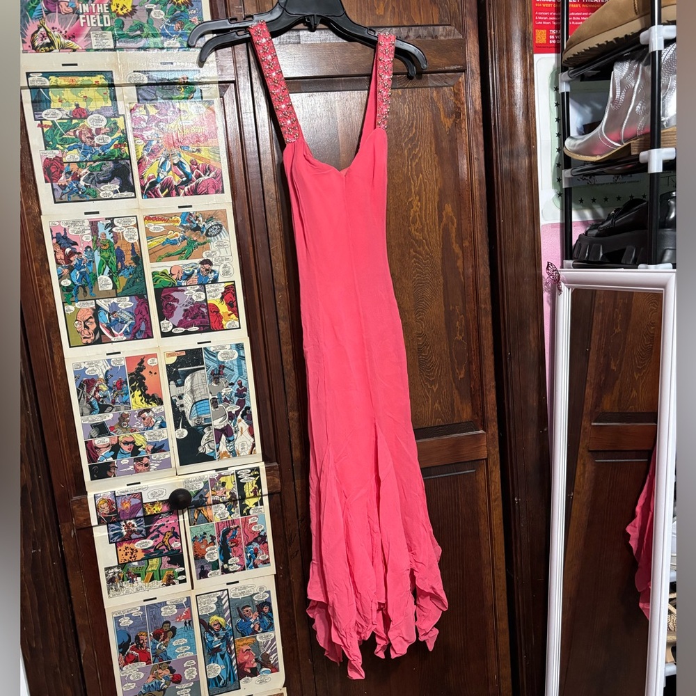 Niteline Coral Maxi Dress with Embellished Straps